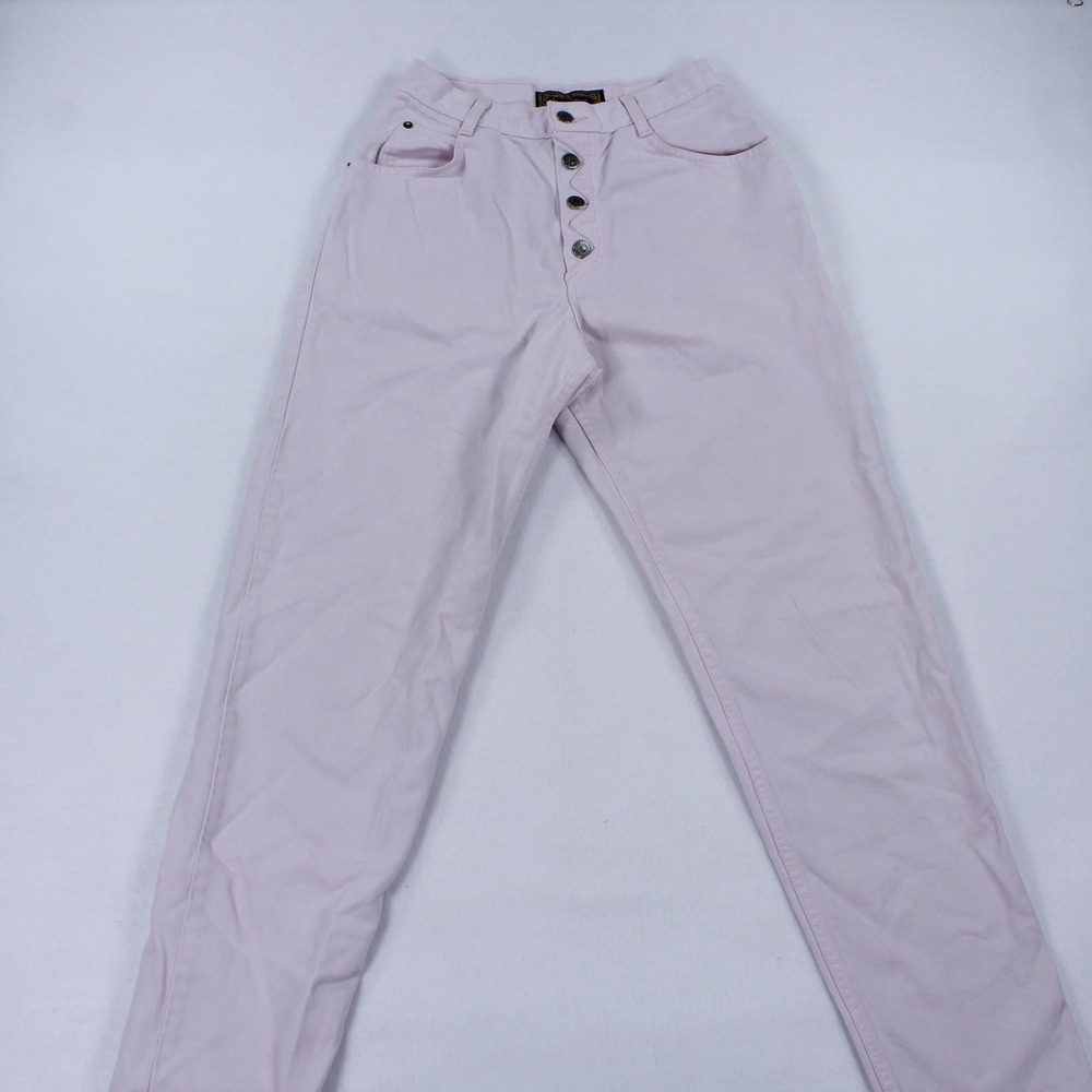 Vintage Bonjour 90s High Waisted Button Fly Jeans Pink Denim Women's Size 7/8 R